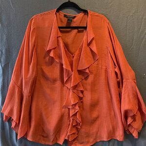 Ashley Stewart Rust Colored Flowy Boho Longsleeve Top Womens Sz 14/16 Ethereal